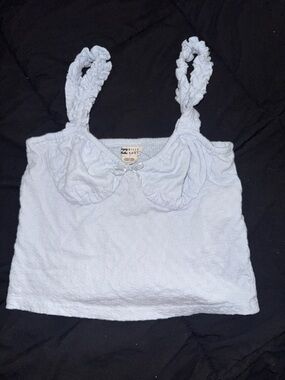 Light Blue Women's Crop Tank Top with Bra Detail